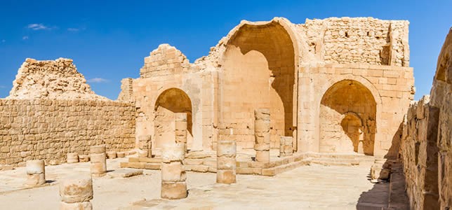 The ruins of the ancient city. Shivta, Nabataean Town on the ancient spice route in the Negev Desert, Israel